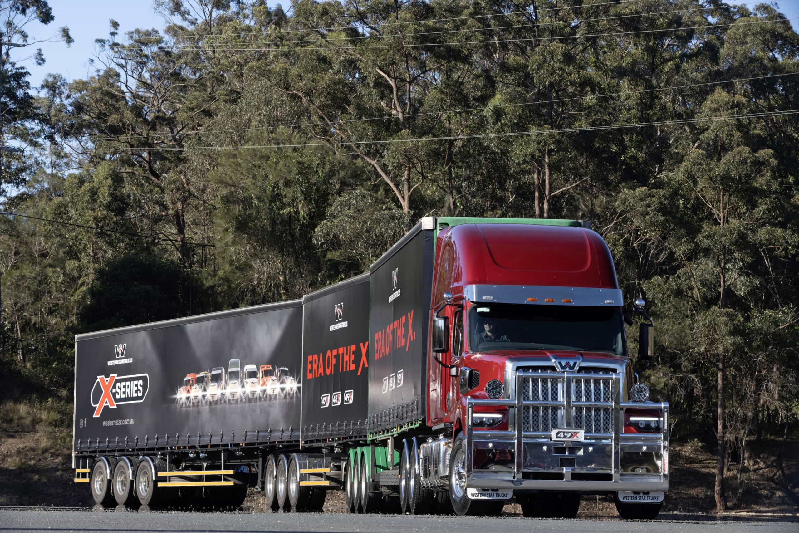 red western star truck on road